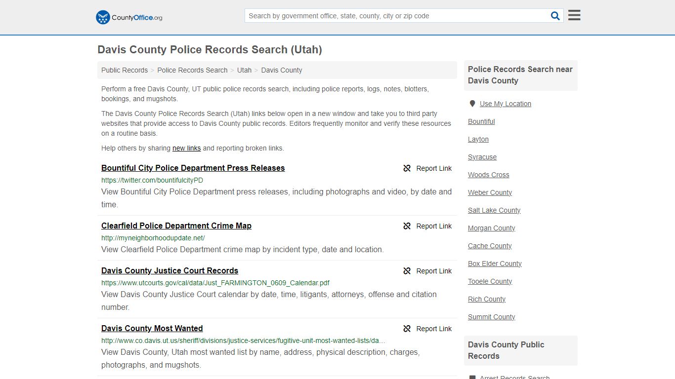 Davis County Police Records Search (Utah) - County Office